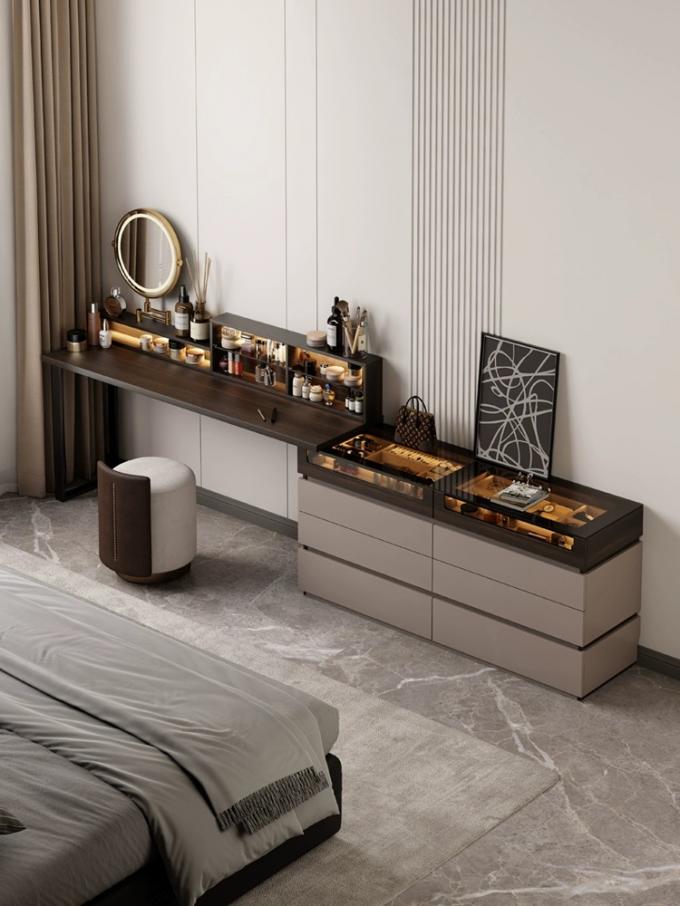 Custom Upholstered Dark Wood Dressing Table Bedroom Makeup Vanity 1