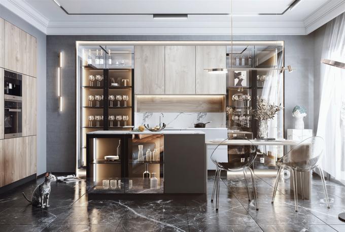 Direct Supplier High Gloos White PVC Finish Kitchen Cabinet With Wooden Melamine 0