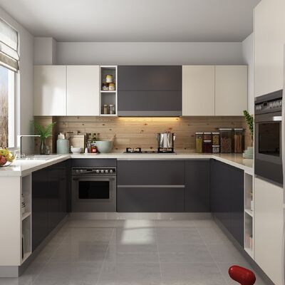 Melamine Kitchen Carcasses Solid Wood Handleless Kitchen Cabinets L Shape