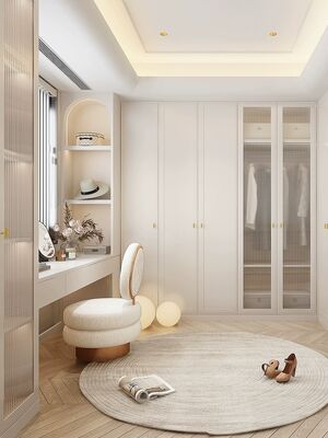 Golden Finish Dressing Cupboard With Table Bedroom Furniture Set