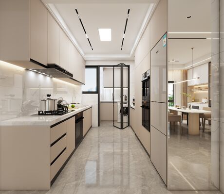 Home Hotel Ceramic Melamine Shaker Kitchen Cabinets With Island Sink Countertop