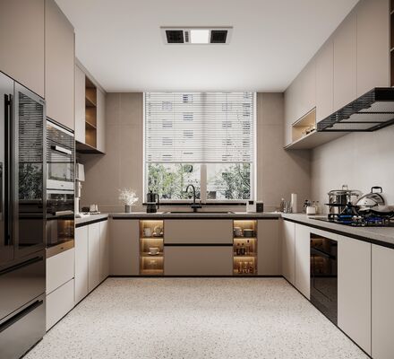 Hotel Modern Kitchen Cabinet With DTC Hardware And Particle Board Carcass