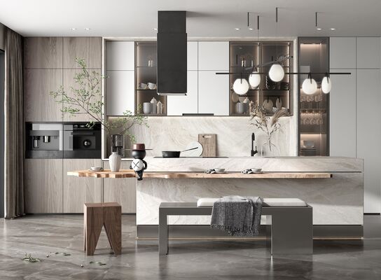 buy Modern Sintered Stone Kitchen Island with Custom Cabinets online manufacturer