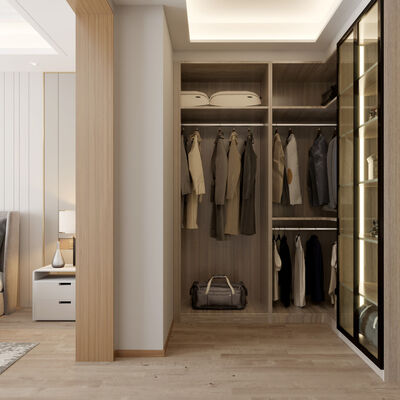 Wooden Lacquer 8x8 Walk In Closet Organizer U Shaped Bedroom Furniture