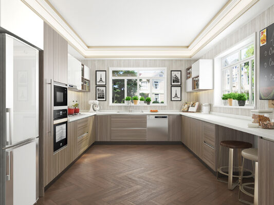 Melamine MDF Ready Made Cupboards Gray Kitchen Cabinets Wall Mounted