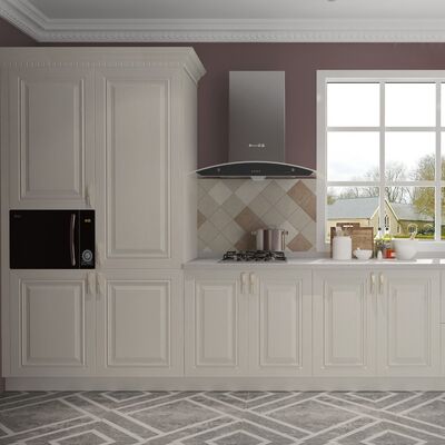 Classical White Wood Kitchen Base Cabinet with Brushed Nickel Hardware