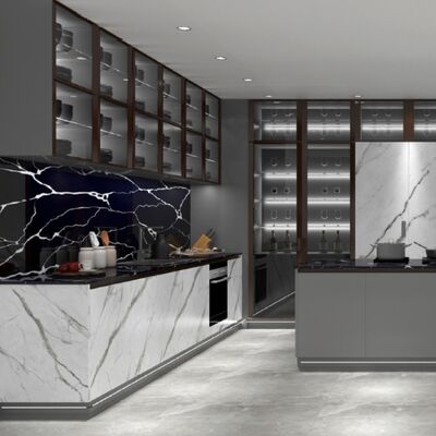 Woodgrain Modern Kitchen Cabinet Unassembled Handleless Furniture