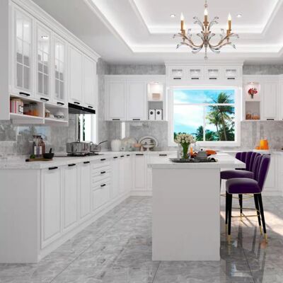 Classical Shallow Handleless Kitchen Cabinets With Quartz Countertop
