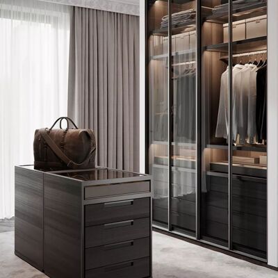 Solid Pine Wooden U Shaped Closet Organizer Custom Walk In Wardrobe