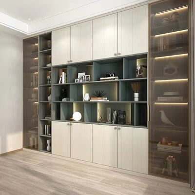 Plywood Hardwood Glass Showcase Cabinet Display For Living Room Bookcase