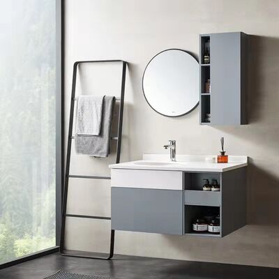 Hotel Floating Wall Mounted Solid Oak Wood Bathroom Vanity With Mirror Wash Basin