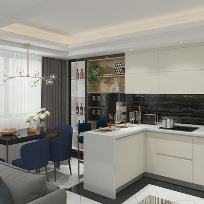 Modular Kitchen Cupboard Set Cabinet Modern Kitchenette With Sink Melamine