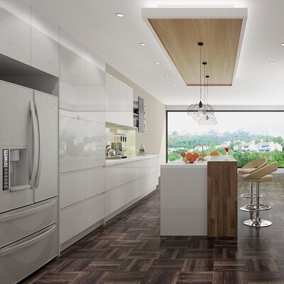European Style Custom Lacquer Acrylic Finish Solid Wood Kitchen Cabinet