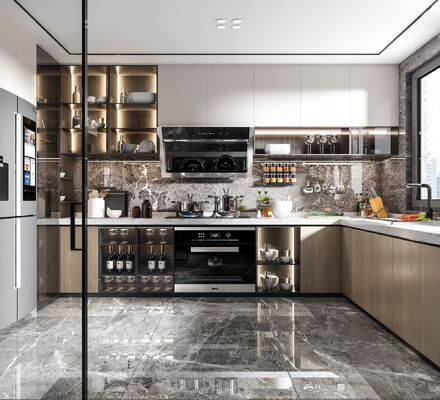 Residence Contemporary Kitchen Cabinet with Glossy Surface Lacquer Door Panel