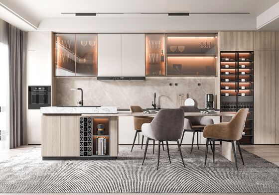 Residence Contemporary Kitchen Cabinet with Glossy Surface Lacquer Door Panel