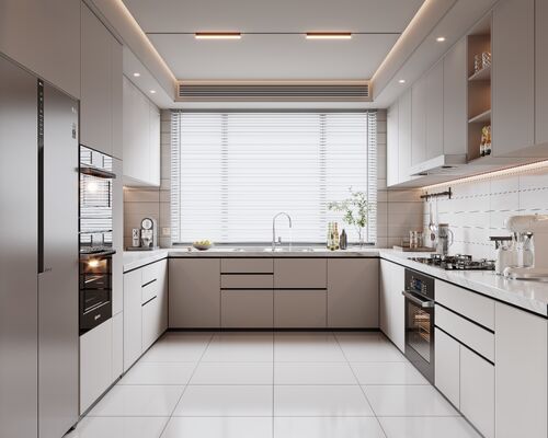 Home Hotel Ceramic Melamine Shaker Kitchen Cabinets With Island Sink Countertop