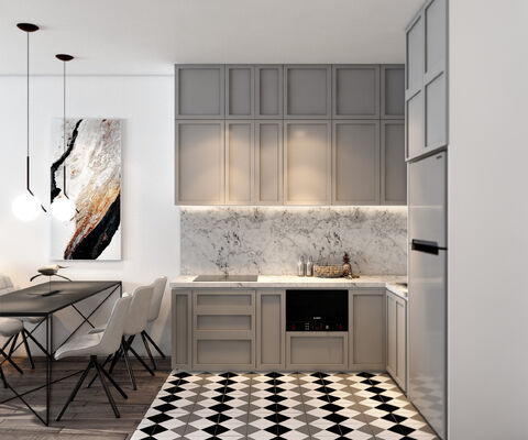 Modern U Shape Kitchen Furniture With MDF Matte Lacquer Countertop Island