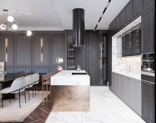 Apartment Modern Kitchen Cabinet Veneer And Lacquer Mixed Style Modern Furniture