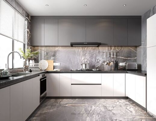 Modern Kitchen Cabinet With Marble Countertop And Solid Wood Door Material
