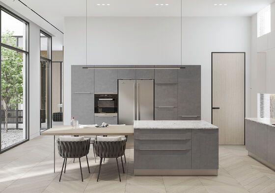 Particle Board Modern Wooden Matt Lacquer Finished Grey Kitchen Cabinet