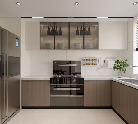 Glossy White U Shaped Kitchen Cabinets Modular Lacuqer Kitchen Furniture