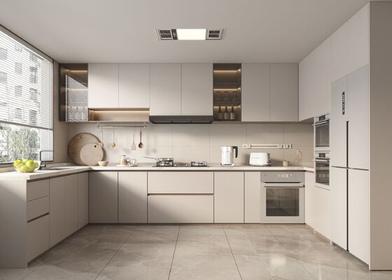Plywood Board Waterproof White Melamine Kitchen Cabinets Sets For Hotel