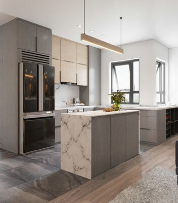 Modern Quartz Countertop Kitchen Cabinet With Island Oak Wood Kitchen Cabinet