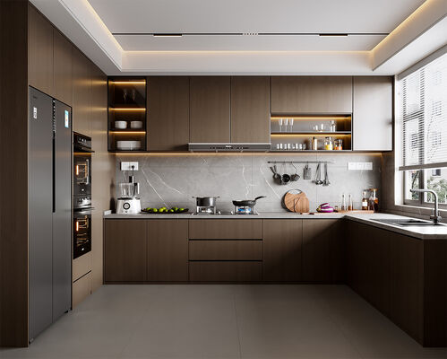 Hotel Modern Kitchen Cabinet With DTC Hardware And Particle Board Carcass
