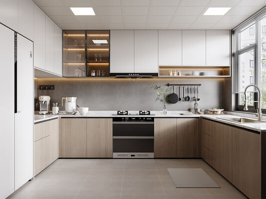 Particle Board Modern Kitchen Cabinet For Apartment With Quartz Countertop