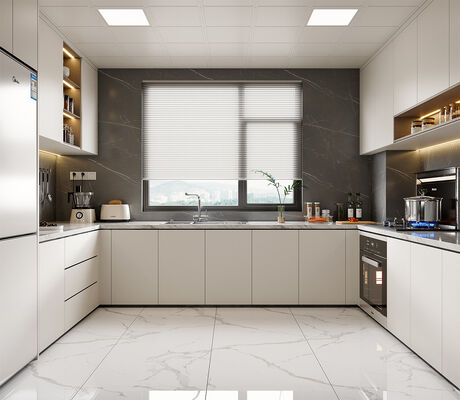 Particle Board Modern Kitchen Cabinet For Apartment With Quartz Countertop