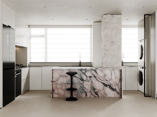 Modern Wood Grain Stone Surface Melamine Customized MDF Kitchen Cabinetry