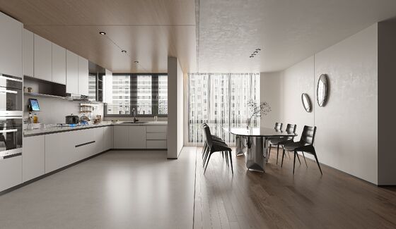 Modular Antique Design Style Glass Doors With Island Modern Kitchen Cabinet