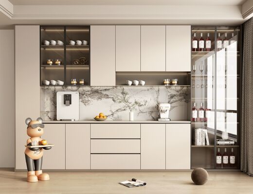 Custom Modular Cupboards Elegant Wood Kitchen Cabinet For Hotel