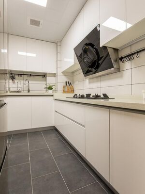 Simple Modern High Gross Lacquer Kitchen Cabinet With Marble Countertop