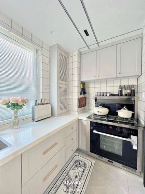 L-Shaped Open Kitchen Flat Panel Cupboard with Benchtop Kitchen Cabinets
