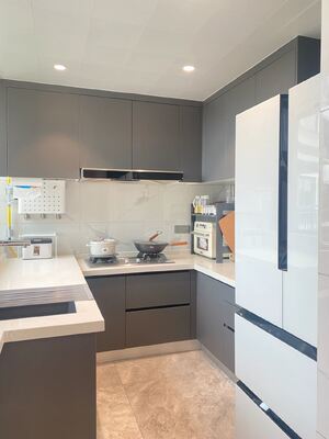 Kitchen Pantry Cupboard Lacquer MDF Kitchen Cabinet With Drawer Slide