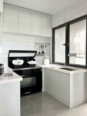 L Shape Melamine Kitchen Cabinet with Quartz Countertop