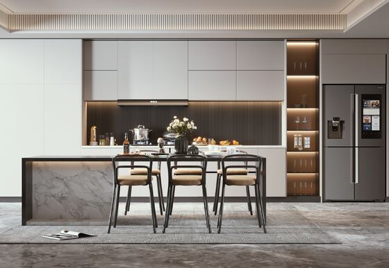 Modern Melamine Kitchen Cabinet with Quartz Countertop