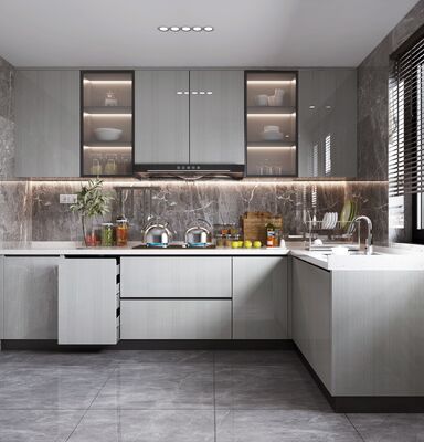 Modern Melamine Kitchen Cabinet with Quartz Countertop