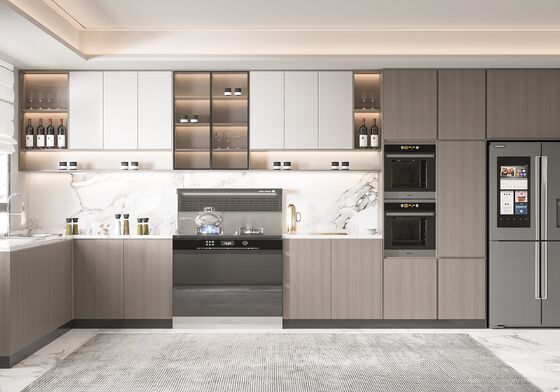 Modern Melamine Finish Kitchen Cabinet with Natural Stone Texture