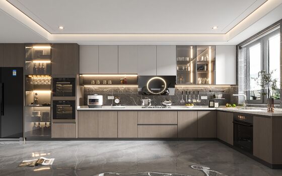 Modern MDF Kitchen Cabinet with High Gloss Lacquer Finish