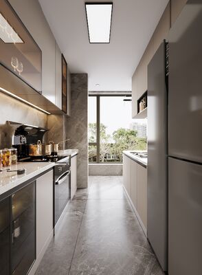 Simple Surface For Hotel Kitchen Cabinets Particle Board Carcase Lacquer Finish