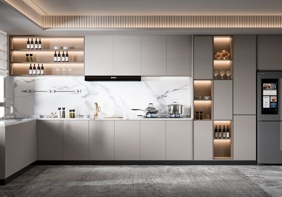 Modular Matt Lacquer Kitchen Cabinet Villa Kitchen With Hanging Island Table