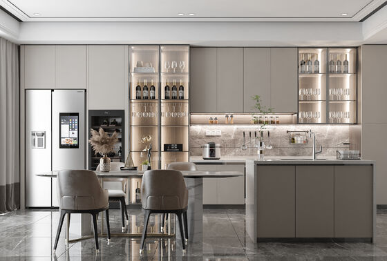 Modular Matt Lacquer Kitchen Cabinet Villa Kitchen With Hanging Island Table