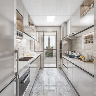 Modern Grey Modular Kitchen Cabinet with Melamine Carcase