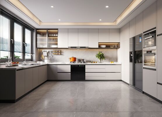 Custom Modern Kitchen Cabinet Dark Matt Lacquer Finish