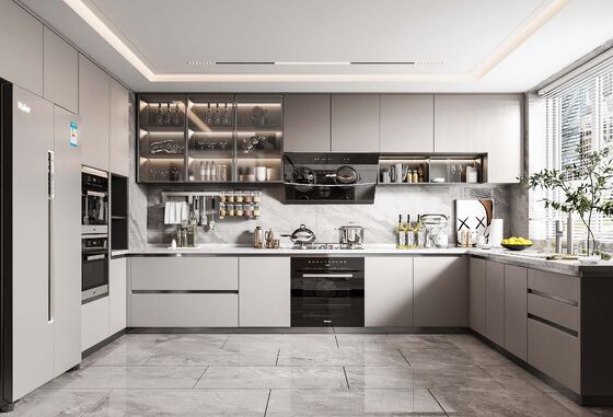 Modern Sintered Stone Kitchen Island with Custom Cabinets