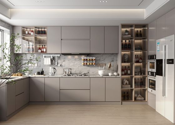 Melamine PVC Kitchen Cabinets Modern Small Space Solutions With Handles