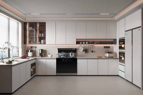 Custom Kitchen Cupboard Cabinets With Wood Panel Design And Melamine Board Doors
