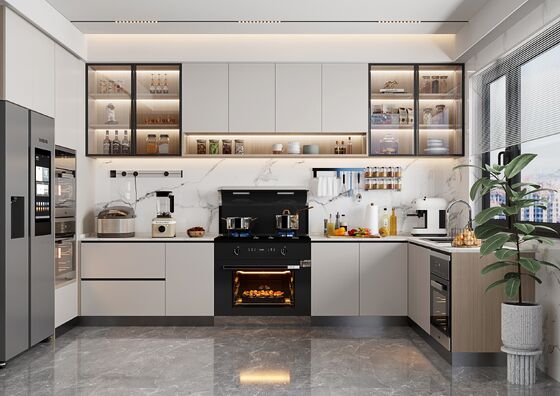 MC World Particle Board Door Modern Kitchen Cabinet For Apartment Residence